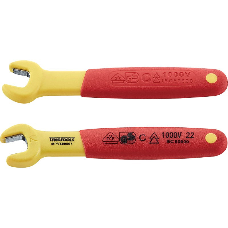 Teng Insulated Spanner 7mm: Durable chrome vanadium steel spanner for safe use on live circuits, handling up to 1000 volts.