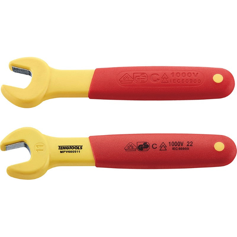 Teng Insulated Spanner 11mm for safe electrical work, rated for 1000 volts, with non-slip grip and durable chrome vanadium steel.