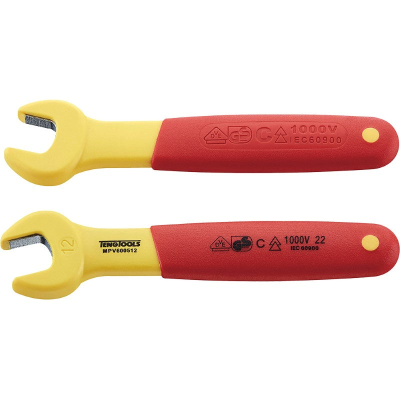Teng Insulated Spanner 12mm for safe live circuit work, features 15° offset, nonslip handle, and tested for 1000 volts.