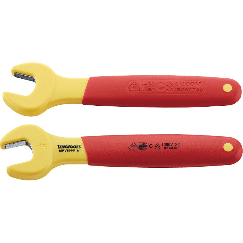Teng Insulated Spanner 16mm designed for safe use in live electrical environments, rated for up to 1000 volts.