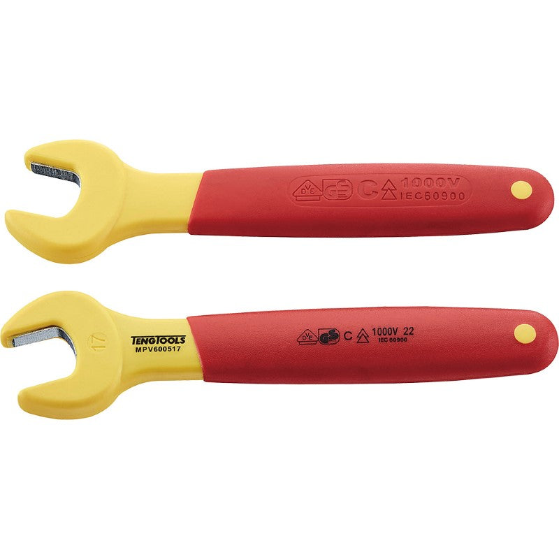 Teng Insulated Spanner 17mm, VDE certified for safe use on live circuits up to 1000V with a nonslip handle and robust design.