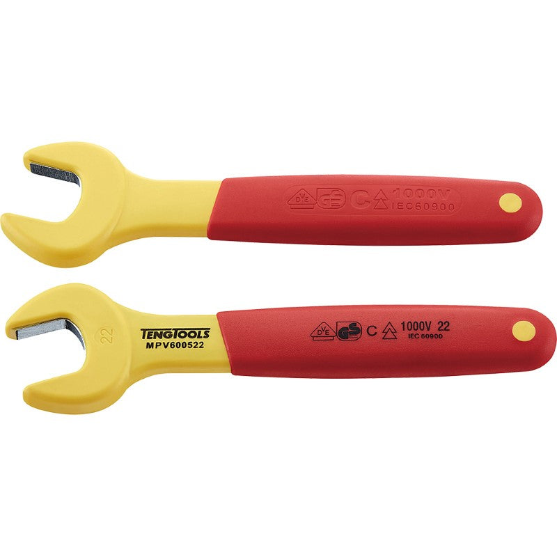 Teng Insulated Spanner 22mm: Durable tool for electricians, protects up to 1000 volts with a comfortable non-slip handle.