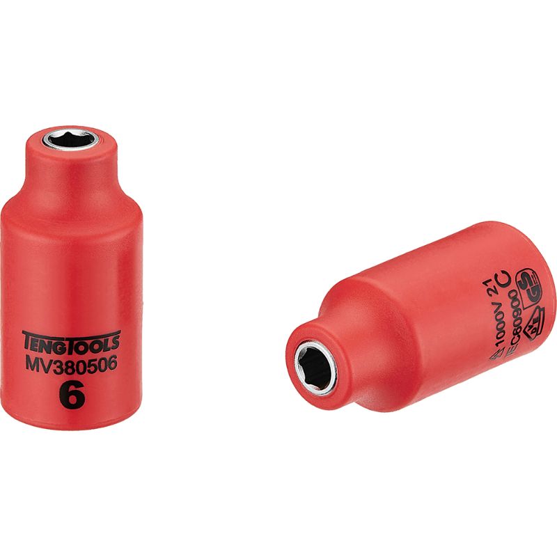 Teng 1000V VDE 3/8in insulated socket, safe for live work up to 1000V, durable chrome vanadium, ensures excellent grip and reliability.
