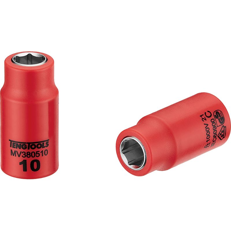Insulated 10mm socket for live electrical work, featuring dual-color damage indicators and superior grip design.
