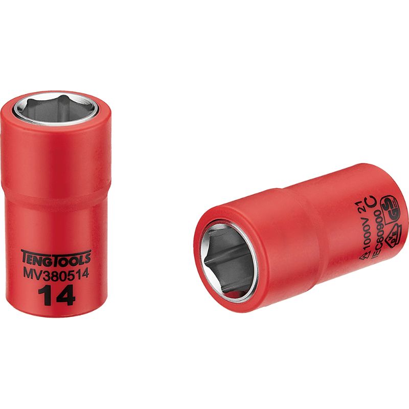 Teng 1000V VDE insulated socket 14mm for safe live working, featuring dual-color insulation and strong 6-point grip design.