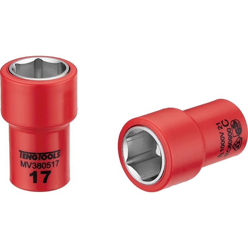 Teng 1000V VDE 3/8in Dr. Insulated Socket 17mm, durable, insulated for safe live work, 6-point grip, chrome vanadium steel.