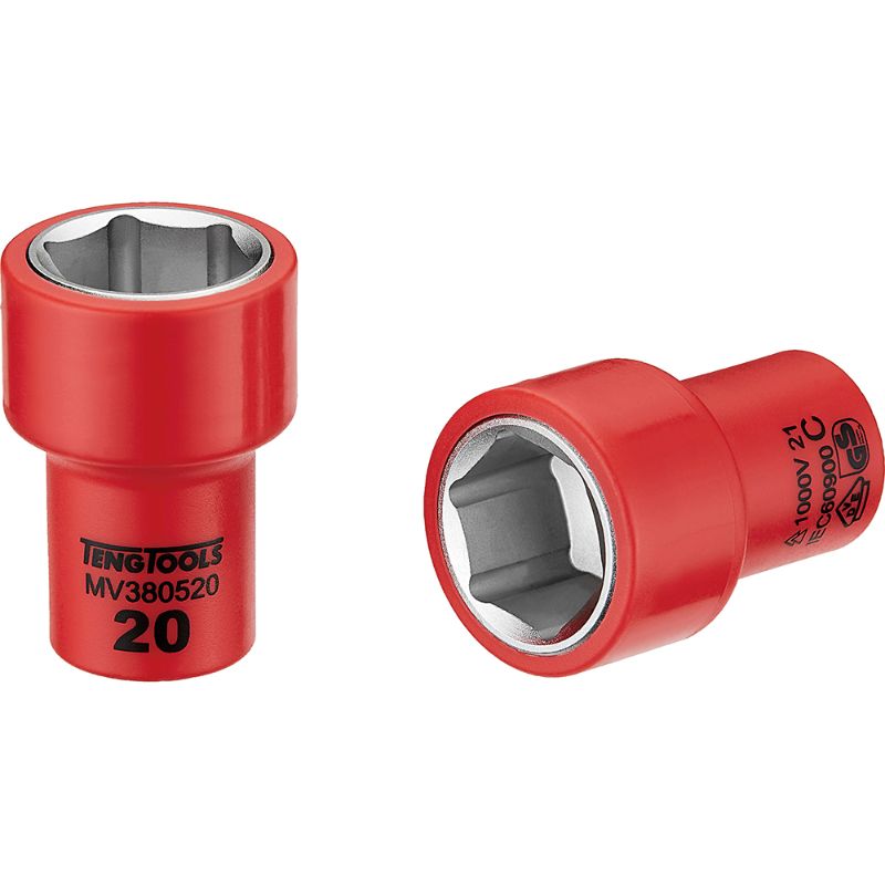 Teng 1000V VDE 3/8in Dr. Insulated Socket 20mm, designed for safe live work with dual-color insulation and superior grip.
