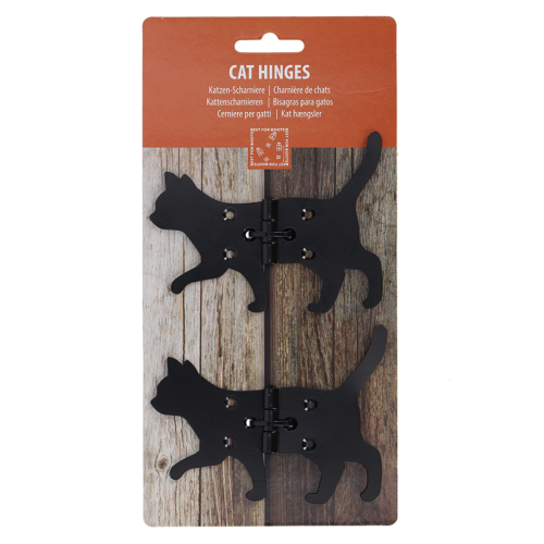 Cat-shaped iron hinges (12x10cm) in assorted designs, perfect for stylish door connections and adding whimsical decor.