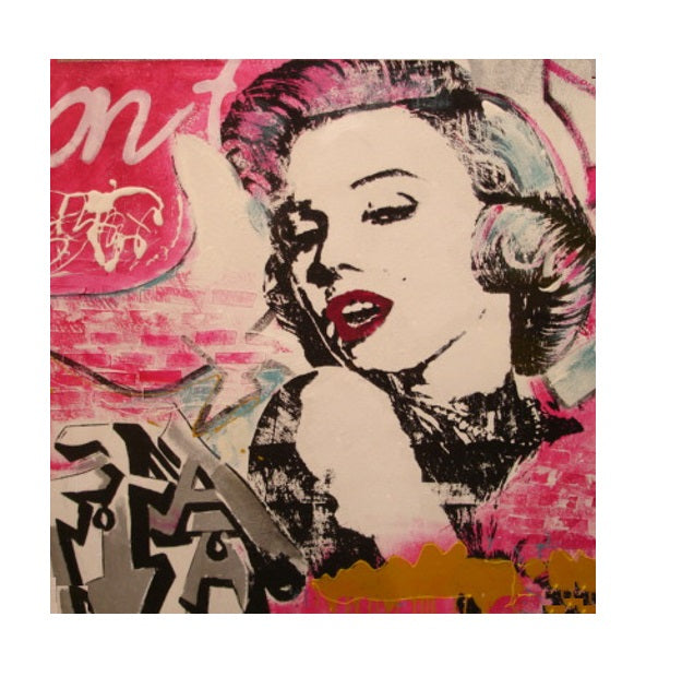 Hand-painted Marilyn canvas artwork, 100x100 cm, featuring vibrant colors, ready to hang, perfect for enhancing home decor.