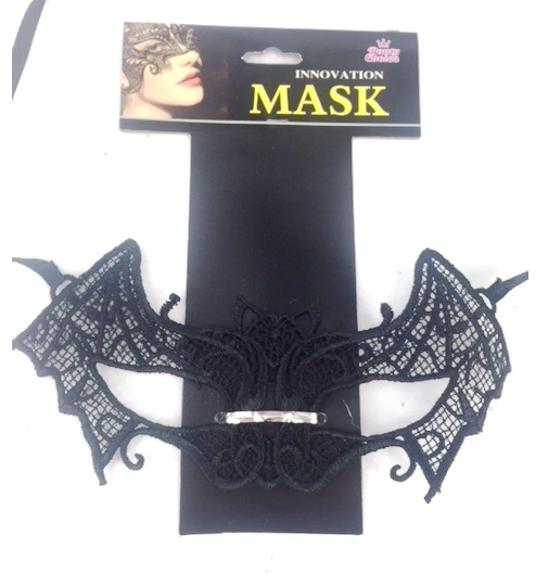 Elegant Lace White Masquerade Mask - Bateye in Black with intricate details and secure black satin ribbon for comfortable wear.