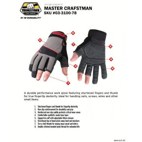Youngstown Master Craftsman Work Gloves in Medium, featuring non-slip grip, reinforced saddle, and moisture-wicking for comfort.