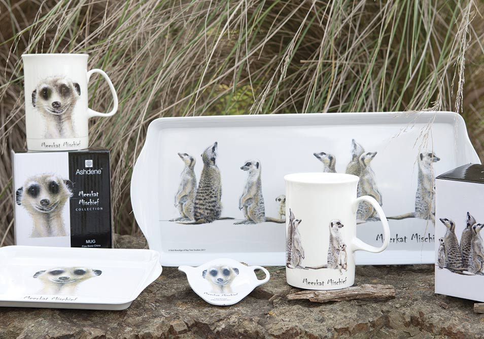 Meerkat Mischief Family Sandwich Tray featuring playful meerkat illustrations, perfect for serving snacks at gatherings.