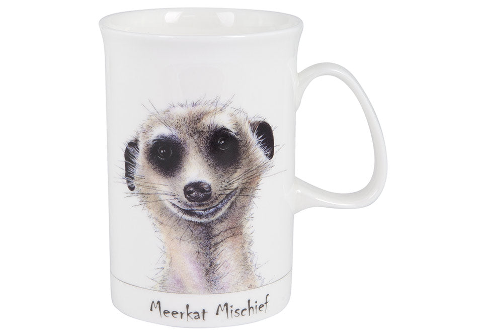 Playful meerkat face mugs set of three, perfect for coffee or tea, crafted from durable, dishwasher-safe materials.