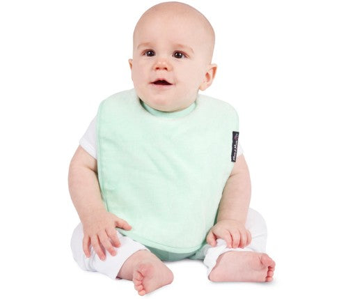 Standard Wonder Bib in Mint, ultra-absorbent cotton with waterproof backing, perfect for keeping babies clean during meals.