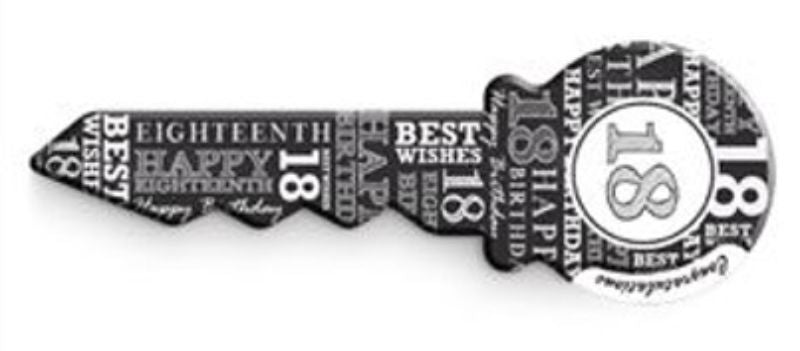 Elegantly designed grey key symbolizing the transition to adulthood, perfect for 18th birthday celebrations.