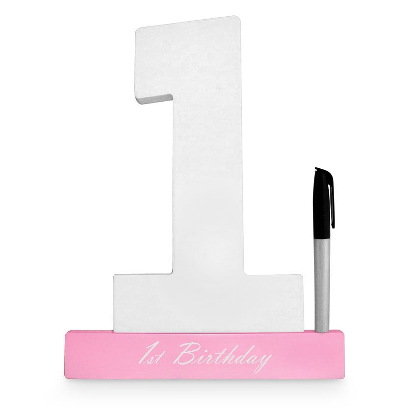 "Enchanting pink 1st birthday sign for guest messages, perfect keepsake for celebrating your child's milestone."
