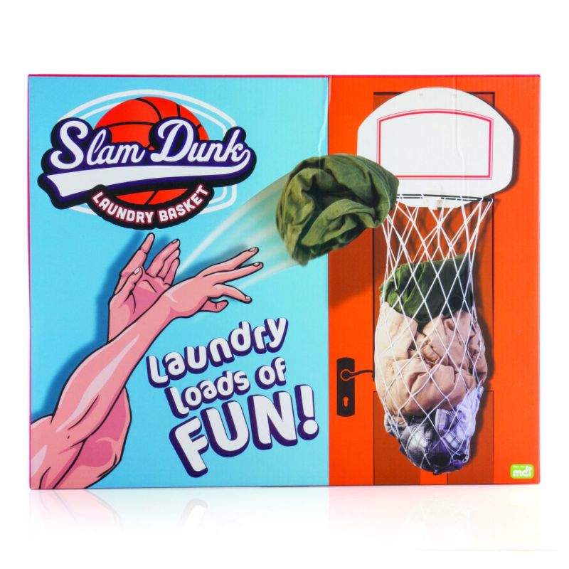 Slam Dunk Laundry Basket with basketball hoop design, holds 4.5 kg, perfect for fun laundry collection in small spaces.