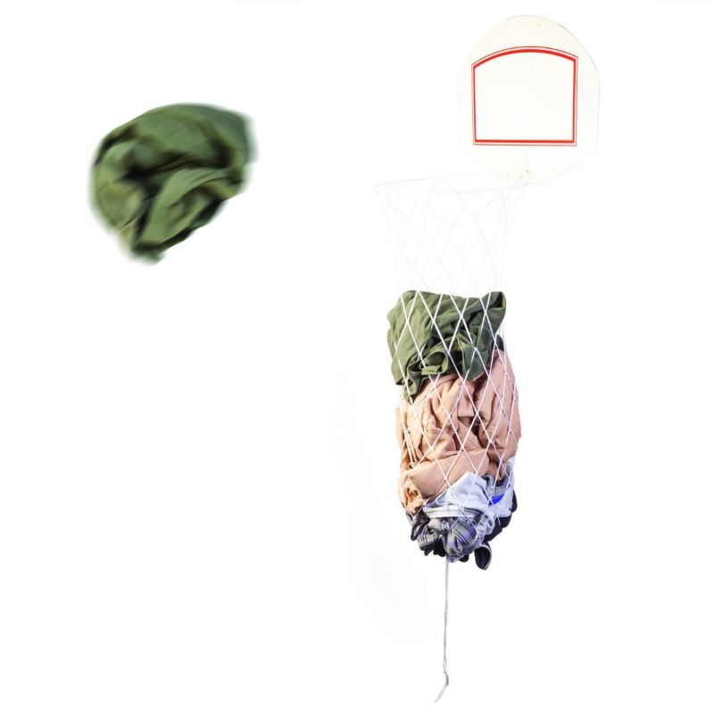 Slam Dunk Laundry Basket with basketball hoop design, convenient over-the-door hook, and 4.5 kg capacity.