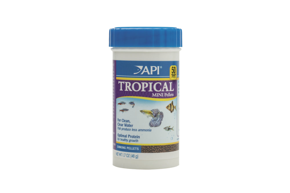 API Tropical Mini Pellets 48g fish food, enriched with proteins and vitamins for vibrant, healthy freshwater fish.