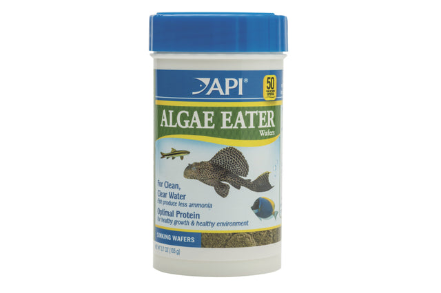API Algae Eater Wafers 105g, nutrient-rich fish food for algae eaters, promotes health and reduces ammonia for cleaner water.