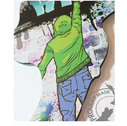 Kiwiana graffiti wall art in ACM; 900mm high, fun design for indoor or outdoor display, showcasing Kiwi pride.