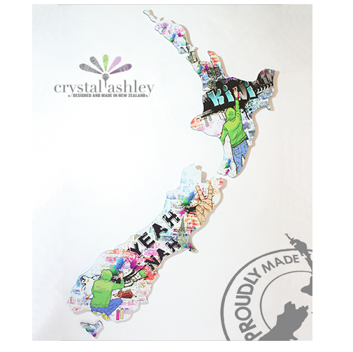 Colorful kiwiana graffiti wall art in ACM, 900mm high, ideal for adding character to any room.
