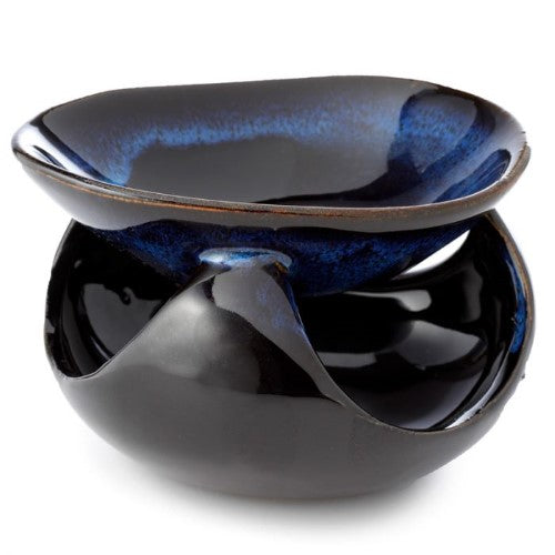 Abstract dark mottled ceramic oil burners, 12.5cm wide, set of 2 for creating calming home aromas and ambiance.