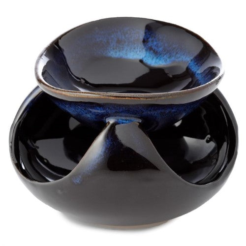 Set of 2 abstract dark mottled ceramic oil burners, perfect for diffusing scents and enhancing ambiance.