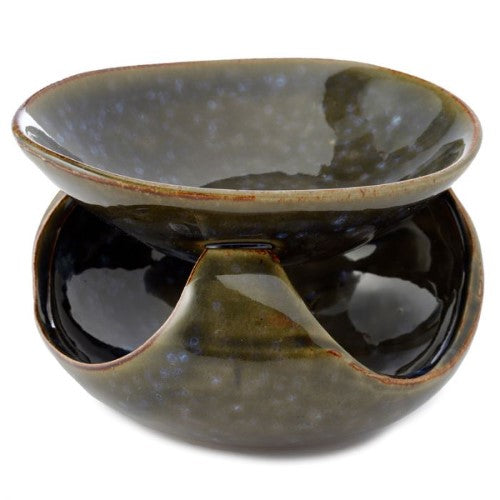 Set of 2 ceramic oil burners in abstract dark mottled design, perfect for diffusing scents and enhancing ambiance.