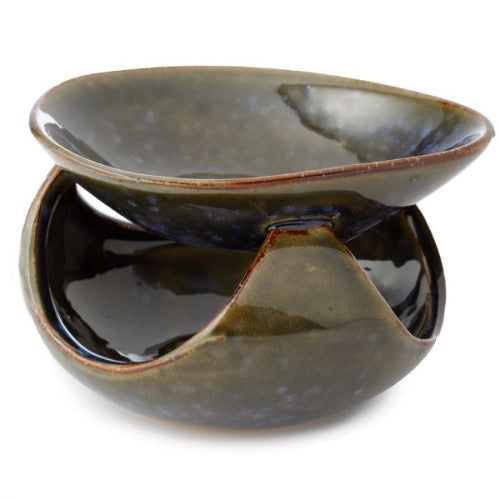 Set of 2 dark mottled ceramic oil burners, 12.5cm wide, perfect for diffusing scents and enhancing home ambiance.