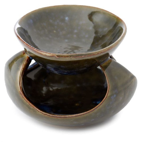 Set of 2 ceramic oil burners with abstract dark mottled design, perfect for diffusing essential oils and creating ambiance.
