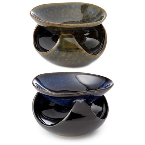 Ceramic oil burners with abstract dark mottled design, 12.5cm wide, perfect for creating calming ambiance in any room.