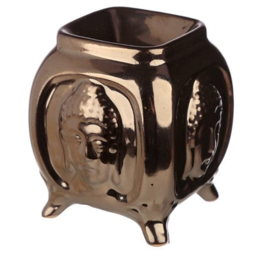 Set of 2 ceramic oil burners featuring embossed Buddha designs, perfect for aromatherapy and home decor.