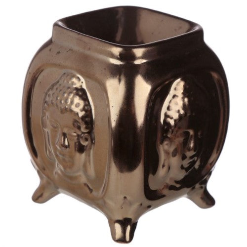 Ceramic oil burners featuring embossed Buddha designs, perfect for aromatherapy and decor, measuring 10.5cm each. Set of 2.