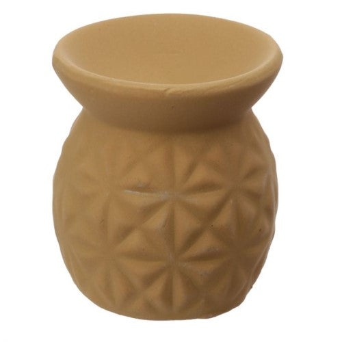 Elegant ceramic oil burner with embossed triangle pattern, designed for aromatherapy and enhancing home decor.