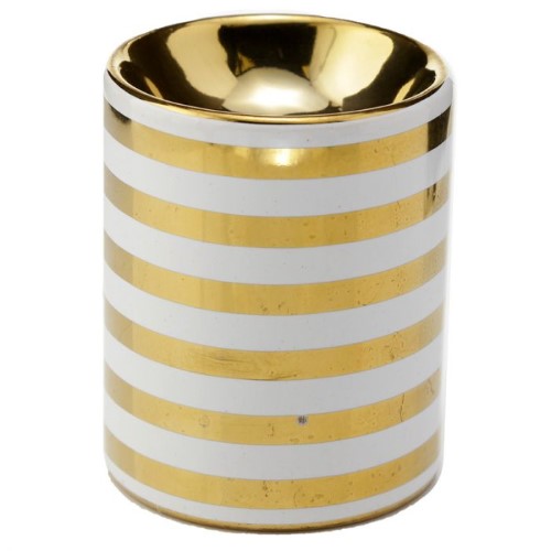 Eden Metallic Gold Stripe Oil Burner: elegant ceramic design, perfect for aromatherapy with essential oils, box of 20 units.
