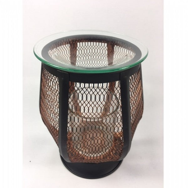 Elegant mesh oil burner and tealight holder, 18x13cm, enhances ambiance and scent for relaxation and meditation.