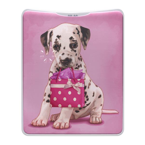 Bag torch featuring a spotty dog design, compact size of 8x7cm, ideal for illuminating dark bags and finding items easily.