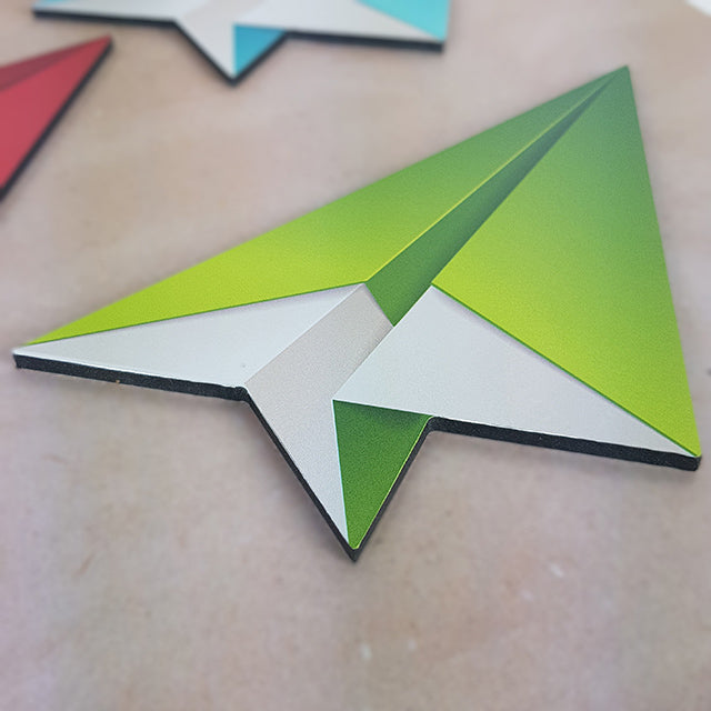 Colorful wall art featuring five printed origami planes, perfect for adding creativity to any room or office space.