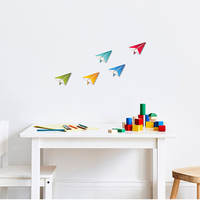 Colorful printed origami planes set on sturdy ACM, ideal for stylish home or office wall decor. Perfect gift for art lovers.