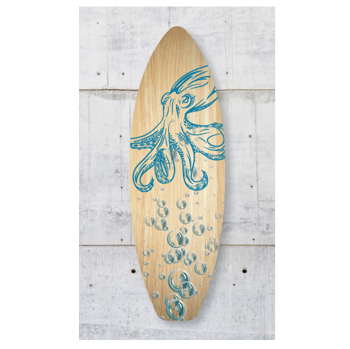 Wall art featuring a striking octopus design printed on eco-friendly wood, ready to hang and beautifully packaged.
