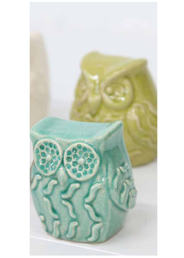 Teal ceramic owl figurine, 10x9x7cm, perfect for home decor and unique collectibles with vibrant color and whimsical design.