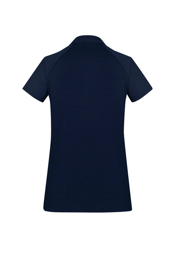 Byron Ladies Polo in Navy, size 20, featuring a soft cotton blend, neat collar, and flattering open neckline for stylish comfort.