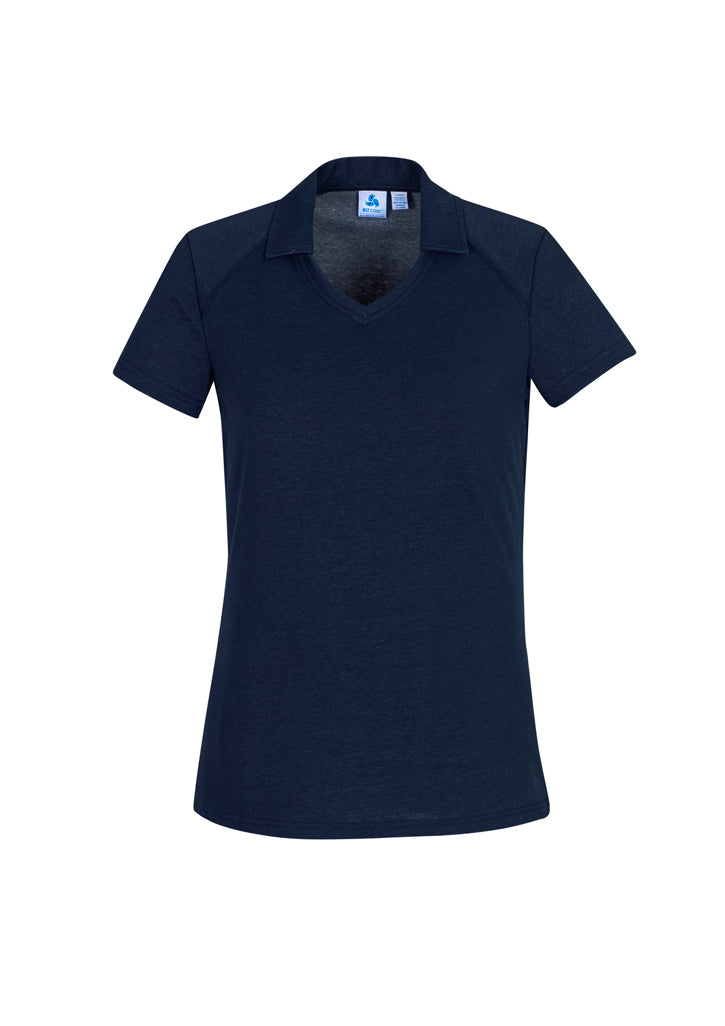 Navy Byron Ladies Polo, size 14, featuring a soft cotton blend, neat collar, and flattering neckline for versatile styling.