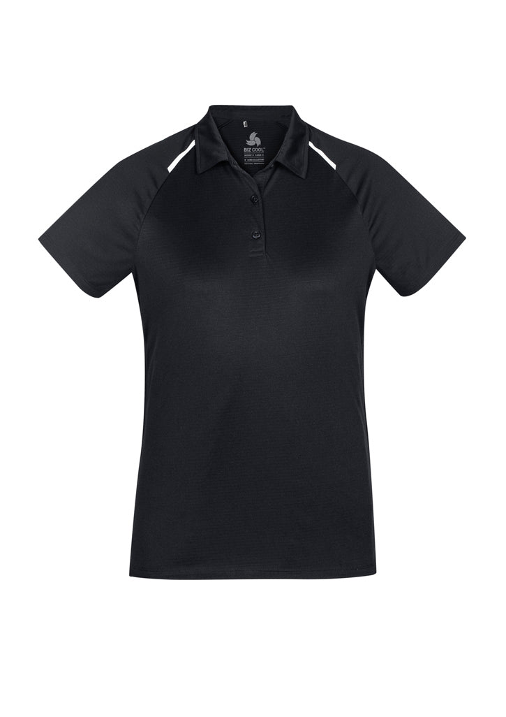 Stylish Academy Ladies Polo in Black/White, size 18, featuring breathable fabric, UPF protection, and a modern classic design.