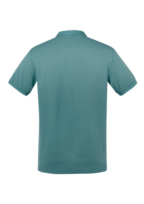 Mens City Polo in Jasper Green, featuring a unique collar, breathable fabric, and UPF 50+ protection, size Small.