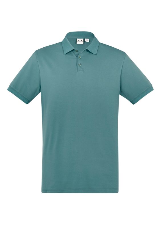 Men's Jasper Green polo shirt featuring a waffle knit collar, breathable fabric, and UPF 50+ protection in size Small.