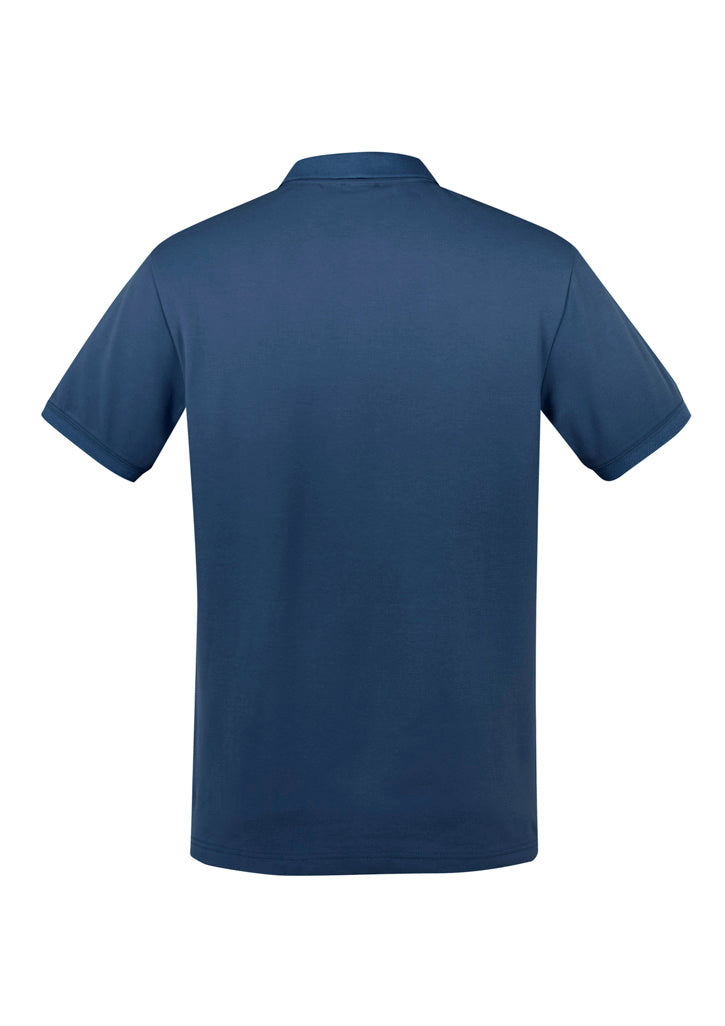 Men's City Polo in Mineral Blue, 2XL, featuring breathable stretch fabric, unique collar, and a stylish, relaxed fit.