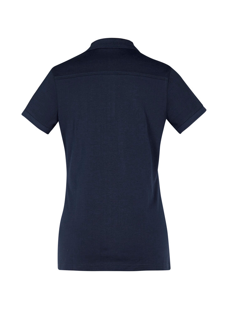 Ladies Aston Polo in Navy/Silver Grey, featuring cotton fabric, elegant collar, and UPF 50+ for stylish sun protection.