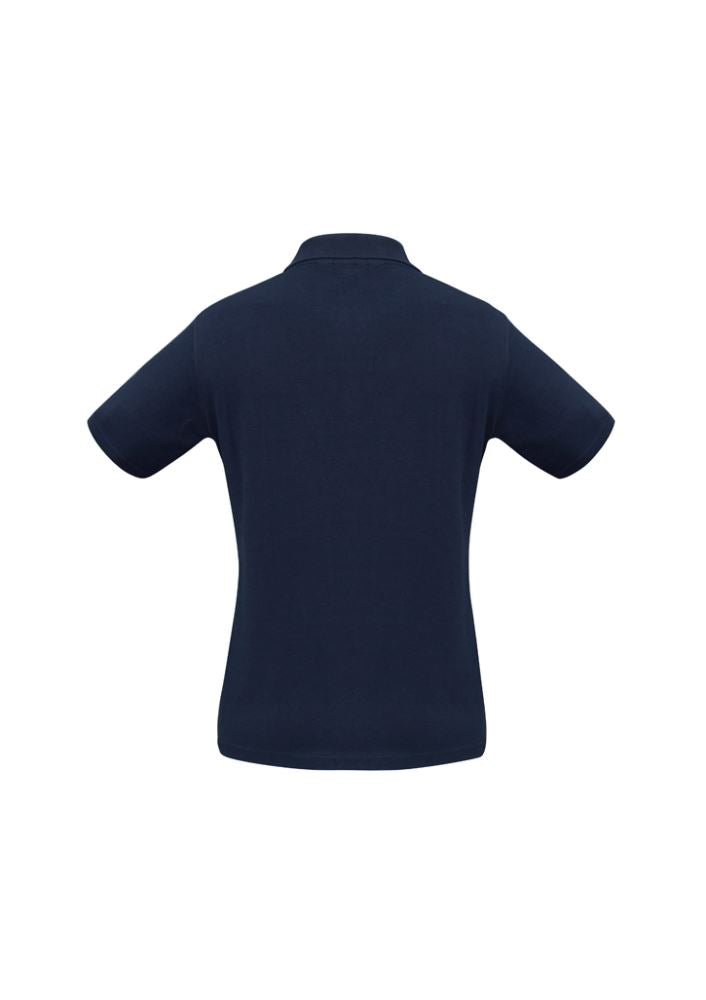 Navy ladies polo shirt in size 22, featuring a knitted collar, slim placket, and durable cotton fabric for comfort and style.